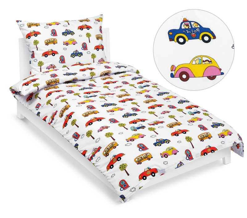 Bellatex Povlečení bavlněné Junior Auta Bílá,Červená,Modrá 140×200, 70×90 cm
